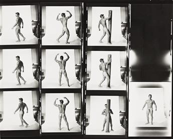 BRUCE BELLAS (BRUCE OF LA) (1909-1974) Three contact sheets featuring the model Don Hawksley posing with different props.